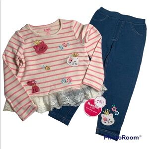 NWT Nannette 2pc Cute cats and dogs Top With Jegging Size 5